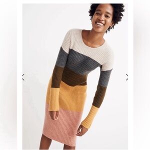 Madewell Ribbed Knit Wool Blend MIDI/Maxi Sweater Dress Sz XXS Mustard Beige